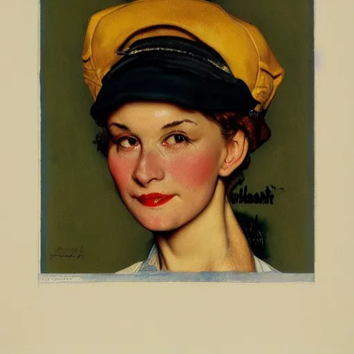 Image similar to frontal portrait of a woman wearing a kasa hat, by norman rockwell