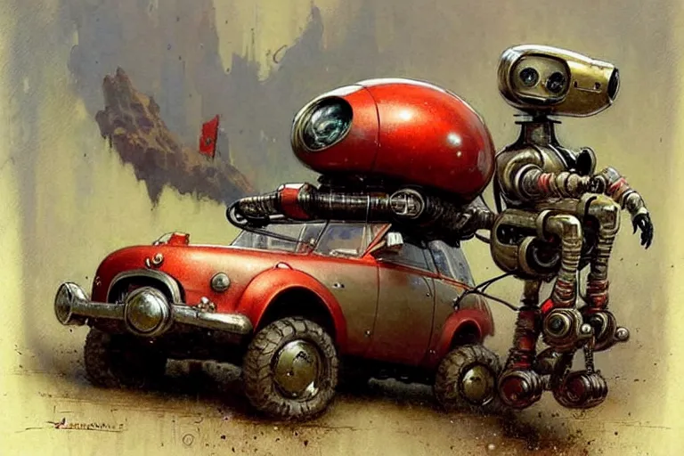 Prompt: adventurer ( ( ( ( ( 1 9 5 0 s retro future robot android mouse wagon rv offroad robot. muted colors. ) ) ) ) ) by jean baptiste monge!!!!!!!!!!!!!!!!!!!!!!!!! chrome red