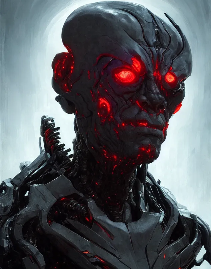 Image similar to willem dafoe as victor stone, full body concept, cyborg, borg, strogg, face of a man, terminator, flesh, quake strogg, doom demon, wolfenstein, monstrous, symmetry, symmetrical, concept art by ruan jia and greg rutkowski