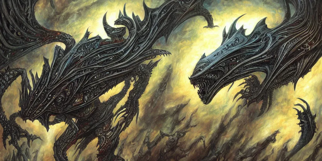 Image similar to alien space dragon by dan seagrave art