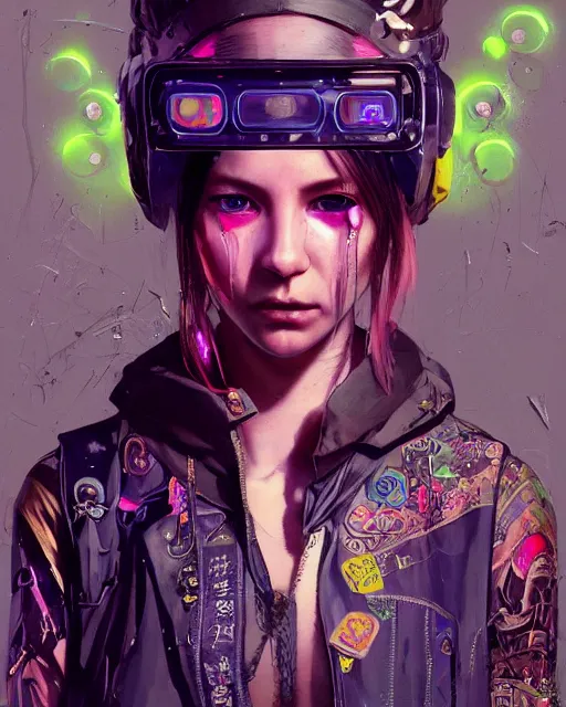 Prompt: detailed portrait Young Rebel Girl cyberpunk futuristic ((neon)) tattoes, yakuza, styled hair Reflective puffy sheen film jacket, decorated traditional ornaments by ismail inceoglu dragan bibin hans thoma greg rutkowski Alexandros Pyromallis Nekro Alphonse Mucha illustrated Perfect face, fine details, realistic shaded, fine-face, pretty face