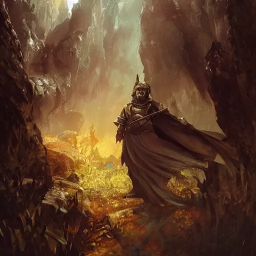 Image similar to Das Schwarze Auge Cover Artwork, a dwarf, an elf, a mage, a knight, adventures, dramatic light, highly detailed, dragon in the sky, photorealistic artwork, oil on canvas, style like Craig Mullins, Jaime Jones, Anna Steinbauer or Alphonse Mucha, amazing and super beautiful artwork, grouped values