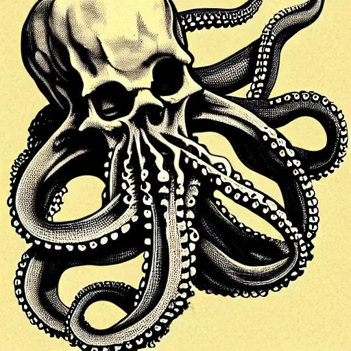 Image similar to an octopus hiding inside a decaying human skeleton