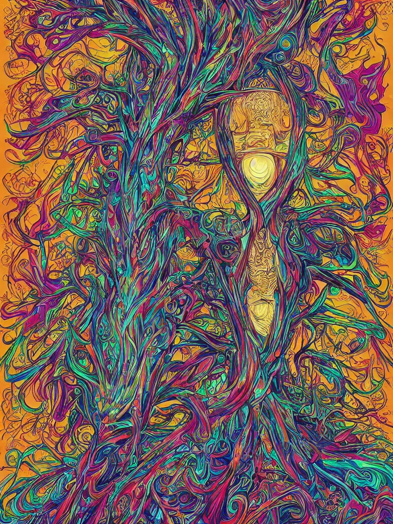 Prompt: android jones alex grey alex grey mark cooper artgerm artstation award winning photorealistic detailed hypervivid intense fantasy concept art, hypervivid intense mcbess, a tree by dan mumford