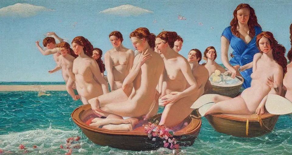 Prompt: the birth of Venus in the style of Wayne Thiebaud, detailed oil painting on canvas