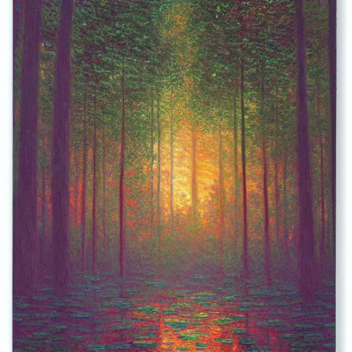 Image similar to A magical forest by Dan Mumford and Claude Monet