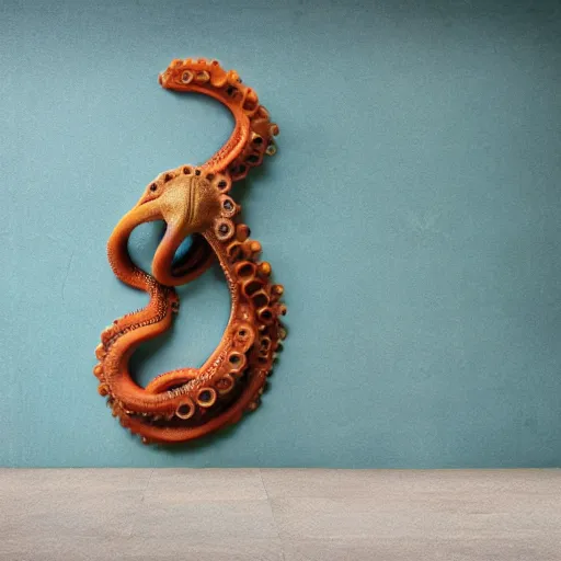 Image similar to octopus tentacles made of brown corrugated cardboard, cut out of cardboard, realistic photography, fantasy