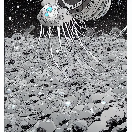 Prompt: space jellyfish by geoff darrow