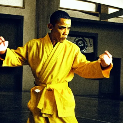 Prompt: obama as an ninja, film still from kill bill 2 0 0 4.