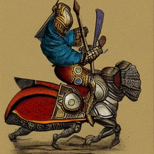 Prompt: illustration of a knight riding a snail