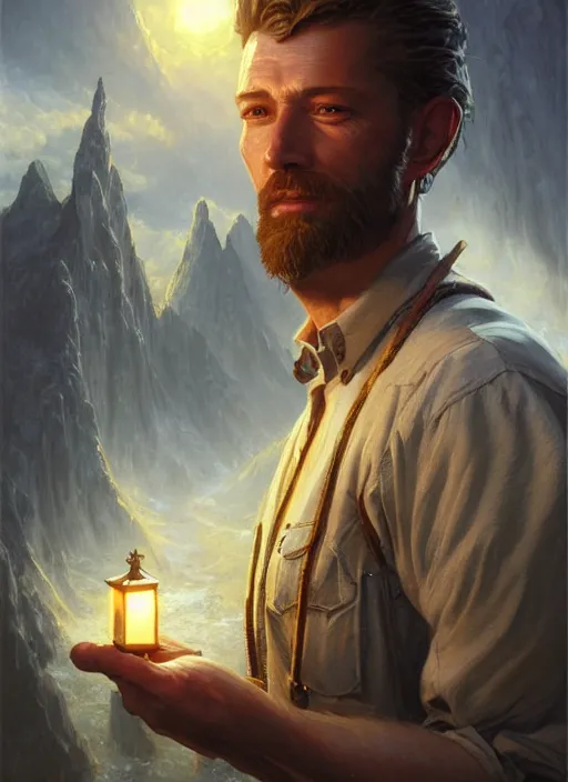 Prompt: Highly detailed portrait of Gabriel Knight, from Sierra adventure game, fantasy art by Greg Rutkowski, Stanley Artgerm, Tom Bagshaw, global illumination, radiant light, detailed and intricate environment