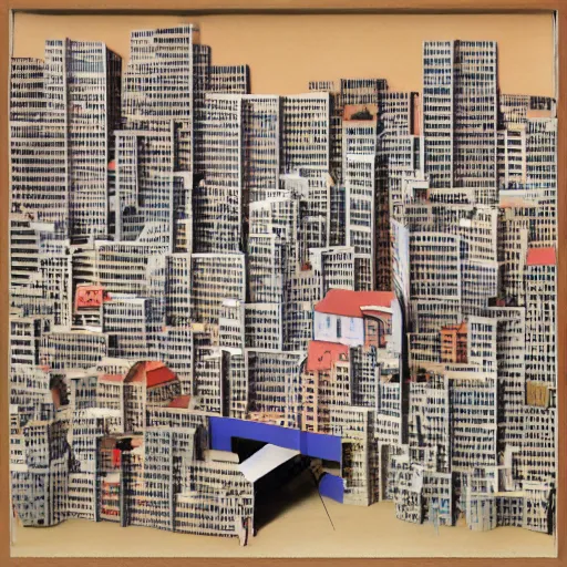 Image similar to collage style Joseba Elorza, Journalic paper texture buildings, papercut, pop-art