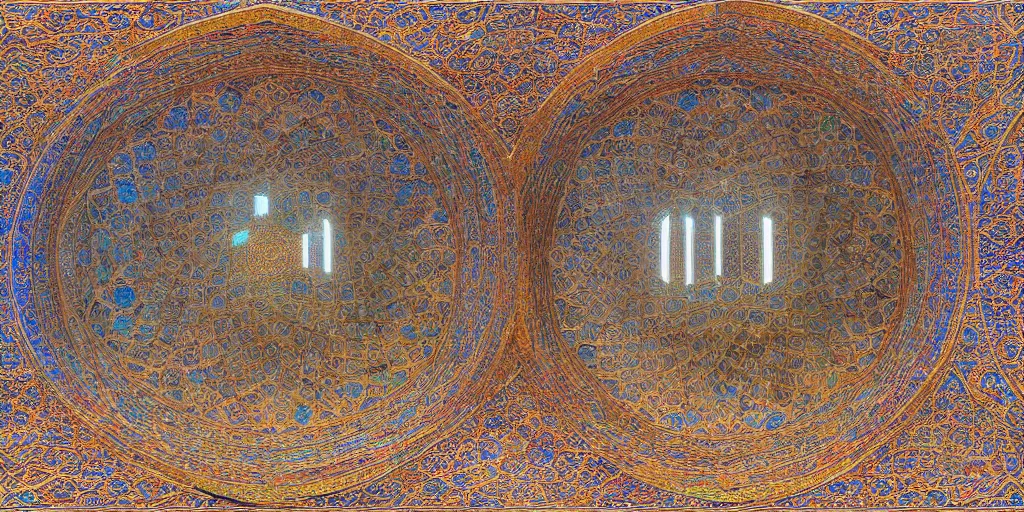 Prompt: equirectangular view of the nasir al - mulk mosque in iran, 4 k