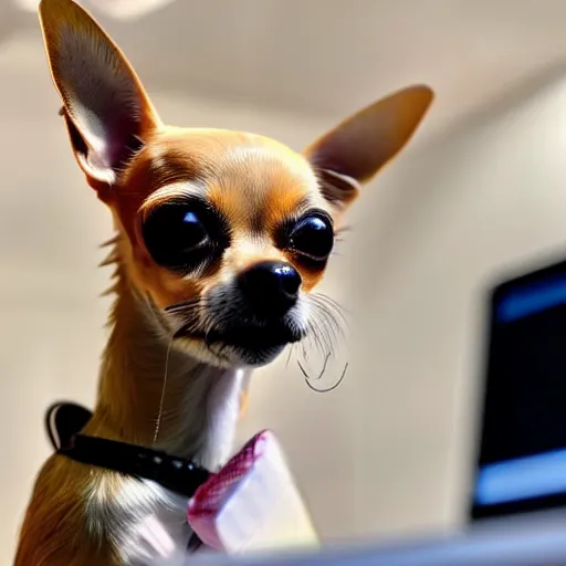 Prompt: a chihuahua smoking weed in an office