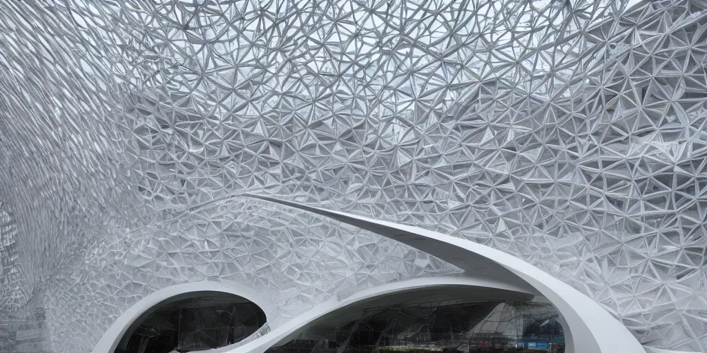 Image similar to extremely detailed ornate stunning beautiful elegant futuristic museum exterior by Zaha Hadid