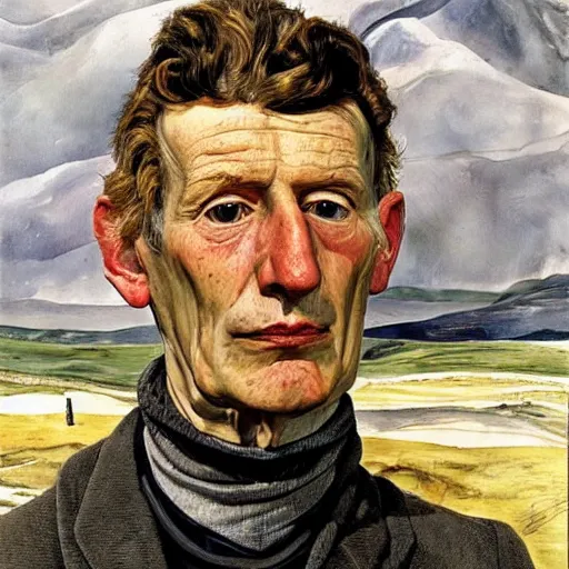 Image similar to a portrait of a character in a scenic environment by lucian freud