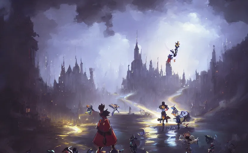 Image similar to A painting of the Kingdom Hearts trending on artstation in the style of Greg Rutkowski