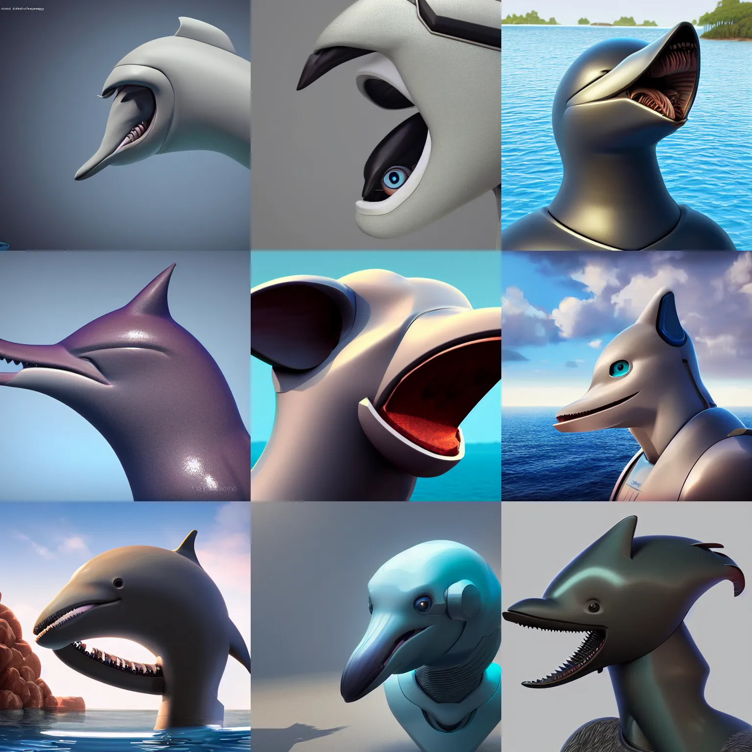 Prompt: furry art, bust profile of a male robotic anthro bottlenose dolphin, visor instead eyes, rounded beak, commission on furaffinity, cgsociety, octane render, subnautica