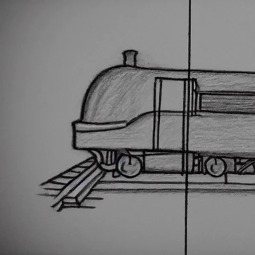 Prompt: train drawing a picture of itself with a pencil