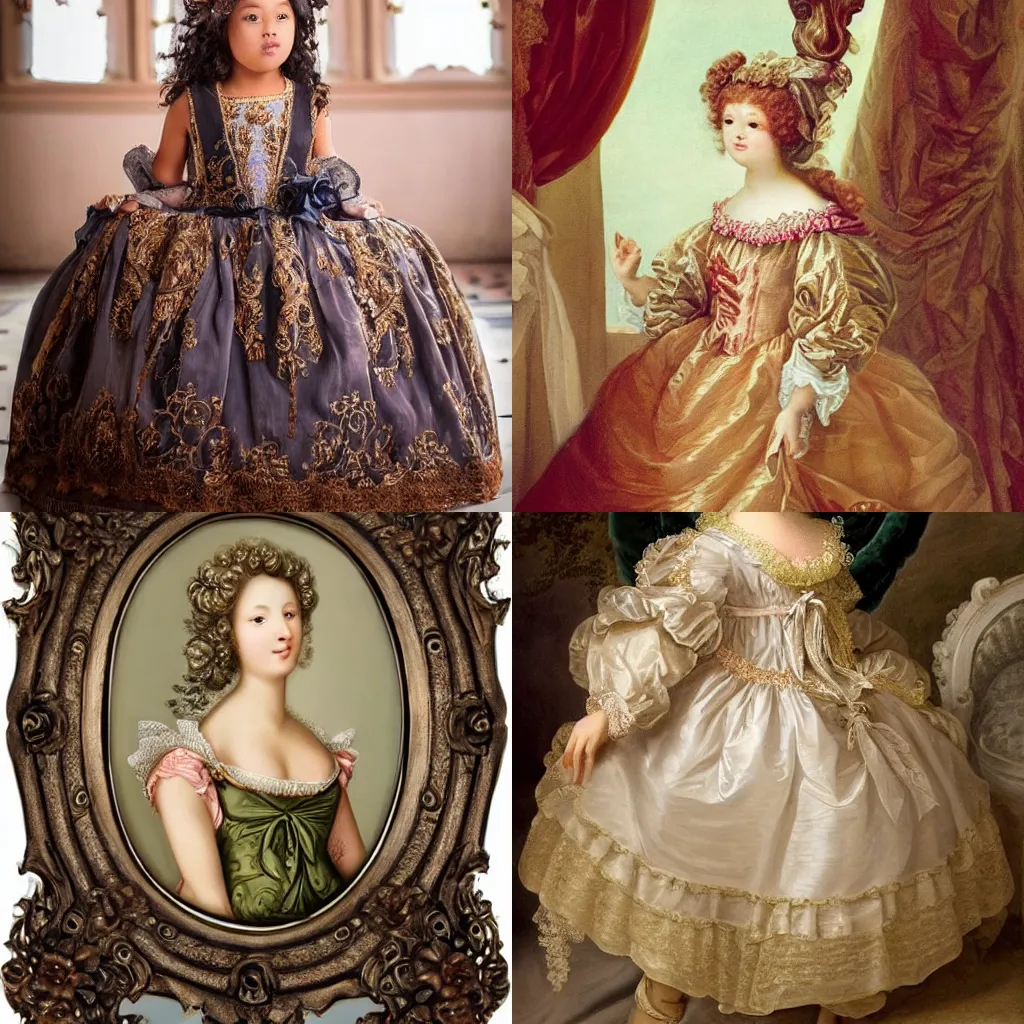 Prompt: a beautiful girl, rococo dressing, intricate details