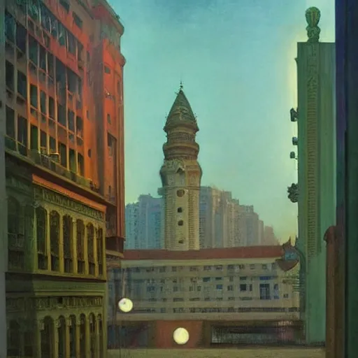 Image similar to mumbai buildings, hyperrealistic film still by edward hopper, by gottfried helnwein, by klimt, by paolo uccello, art nouveau, highly detailed, strong lights, liminal, eerie, metaphysical, bright pastel colors,