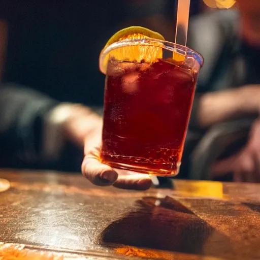 Prompt: god drinking a negroni at a bar on the lower east side