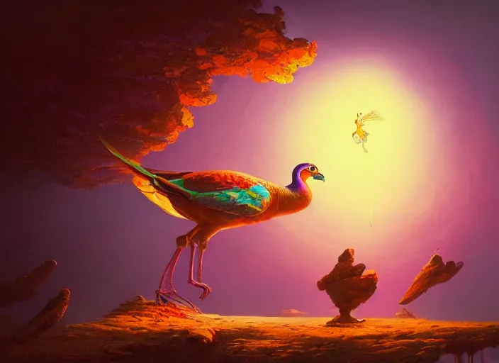 Prompt: A psychedelic bronzefume pigeon , vibrant color scheme, highly detailed, in the style of romanticism, cinematic, artstation, Moebius, Greg rutkowski