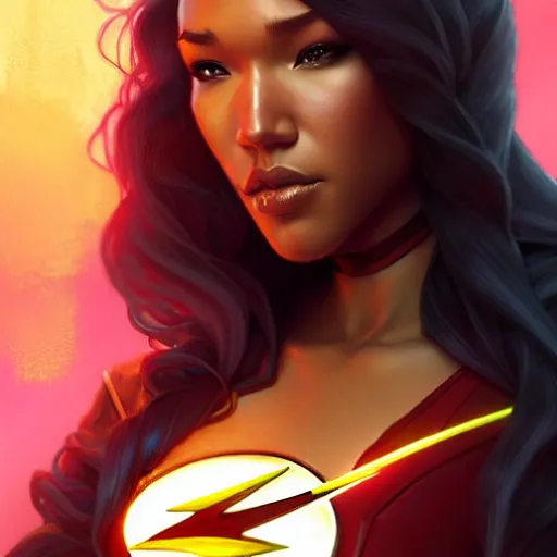 Prompt: Candice Patton as Flash, western, D&D, fantasy, intricate, elegant, highly detailed, digital painting, artstation, concept art, matte, sharp focus, illustration, art by Artgerm and Greg Rutkowski and Alphonse Mucha