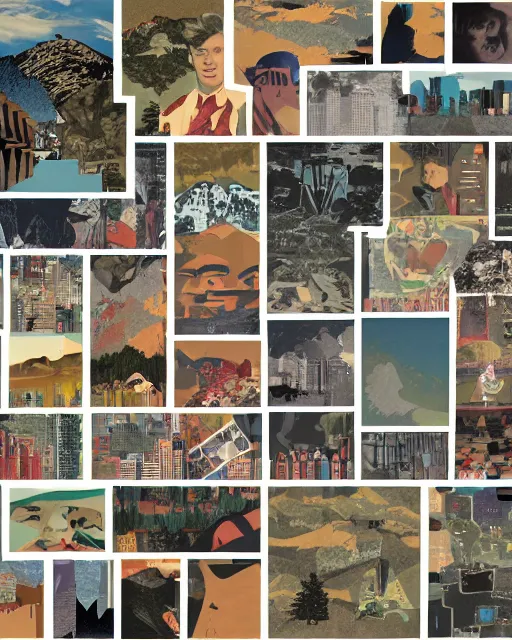 Prompt: A collage of Twin Peaks, mid-century modern, made of random shapes cut from magazines