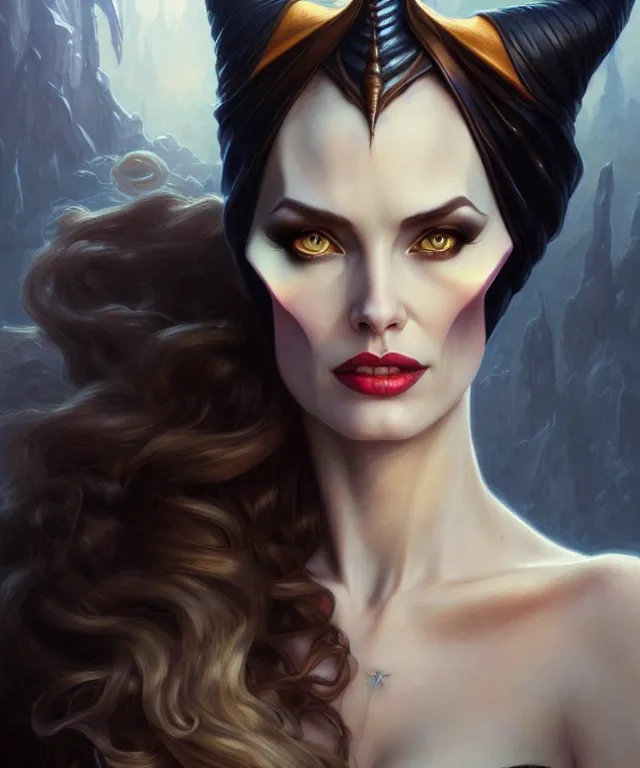 Prompt: maleficent, amber eyes, face, long hair, fantasy, intricate, elegant, highly detailed, digital painting, artstation, concept art, smooth, sharp focus, illustration, art by artgerm and greg rutkowski and alphonse mucha