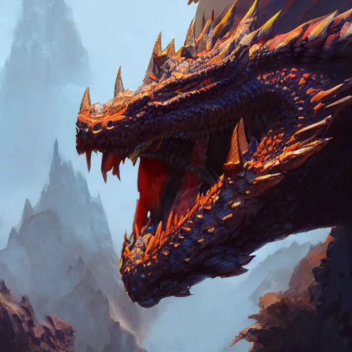 Image similar to close-up portrait dragon, trending on artstation, craig mullins, Frank frazetta, peter mohrbacher, Boris Vallejo, cinematic, hyper realism, high detail, octane render, black background, 8k