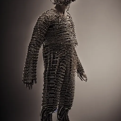 Prompt: a portrait of a beautiful young male wearing an alexander mcqueen armor made of cables , photographed by andrew thomas huang, artistic