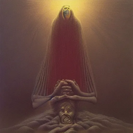 Image similar to Donald Trump. Mortified. Zdzisław Beksiński