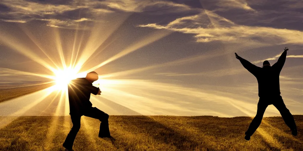 Image similar to a man falls down a sunbeam