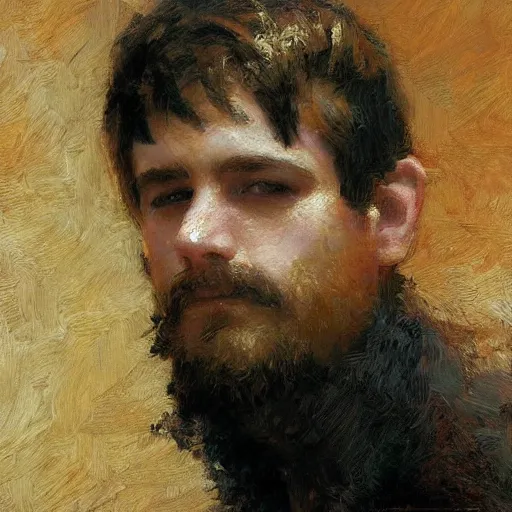 Prompt: a man with a textured crop with heavy fringe haircut, painting by Gaston Bussiere, Craig Mullins