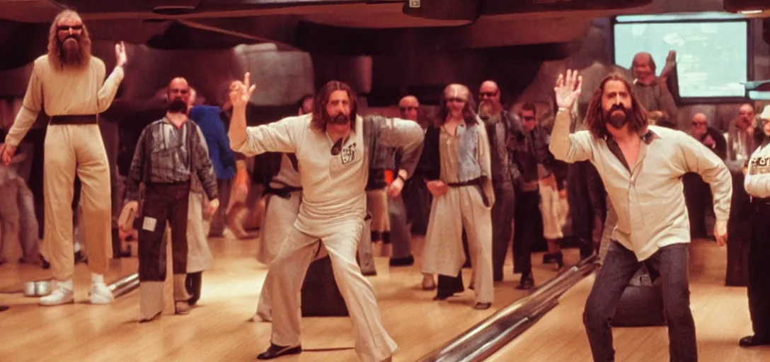 Image similar to The Big Lebowski bowling at the Star Wars Cantina