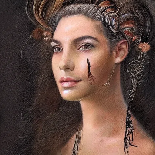 Prompt: beautiful portrait of a woman with artistic drawing brushes in her hair.