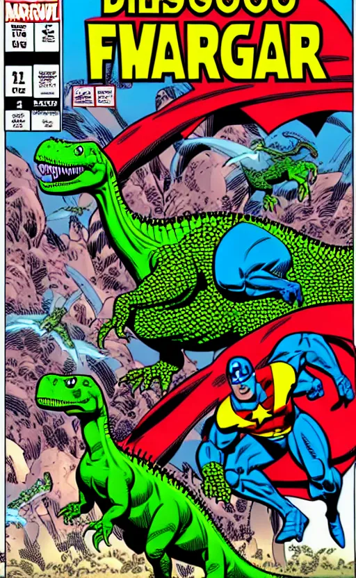 Image similar to dinosaur fantasy world marvel comics