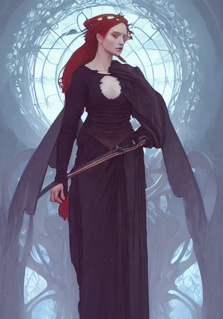 Image similar to sansa witch, intricate, elegant, highly detailed, digital painting, artstation, concept art, smooth, sharp focus, illustration, art by artgerm and greg rutkowski and alphonse mucha and william - adolphe bouguereau