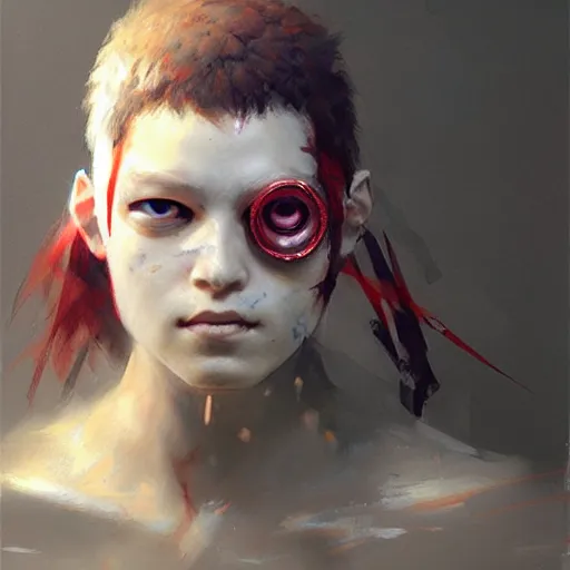 Image similar to hyperrealistic portrait of a one - eyed female cyclops, by ruan jia