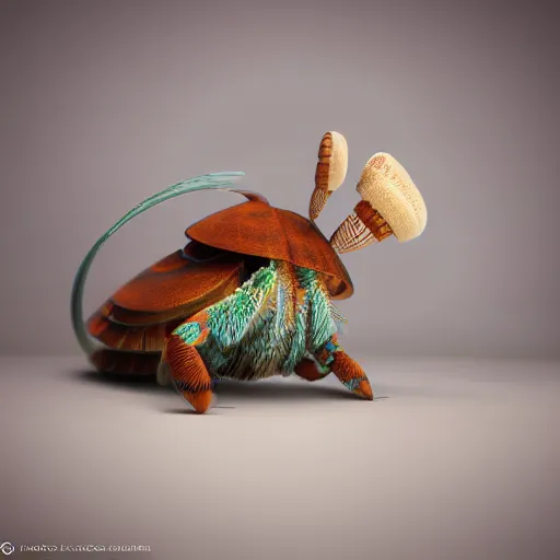 Image similar to a cat hermit crab animal mashup, cat x hermit crab, digital art, deviantart, artstation, octane render