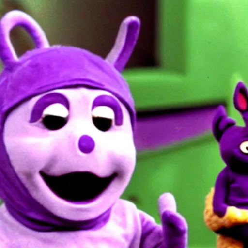 Image similar to tinky winky eating alive insects, horror, creepy, teletubbies lost creepy spooky bloody episode, realistic,