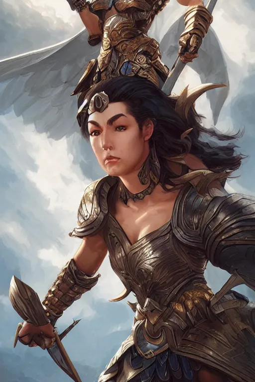 Image similar to amazon valkyrie athena, d & d, fantasy, portrait, highly detailed, headshot, digital painting, trending on artstation, concept art, sharp focus, illustration, art by artgerm and greg rutkowski and magali villeneuve