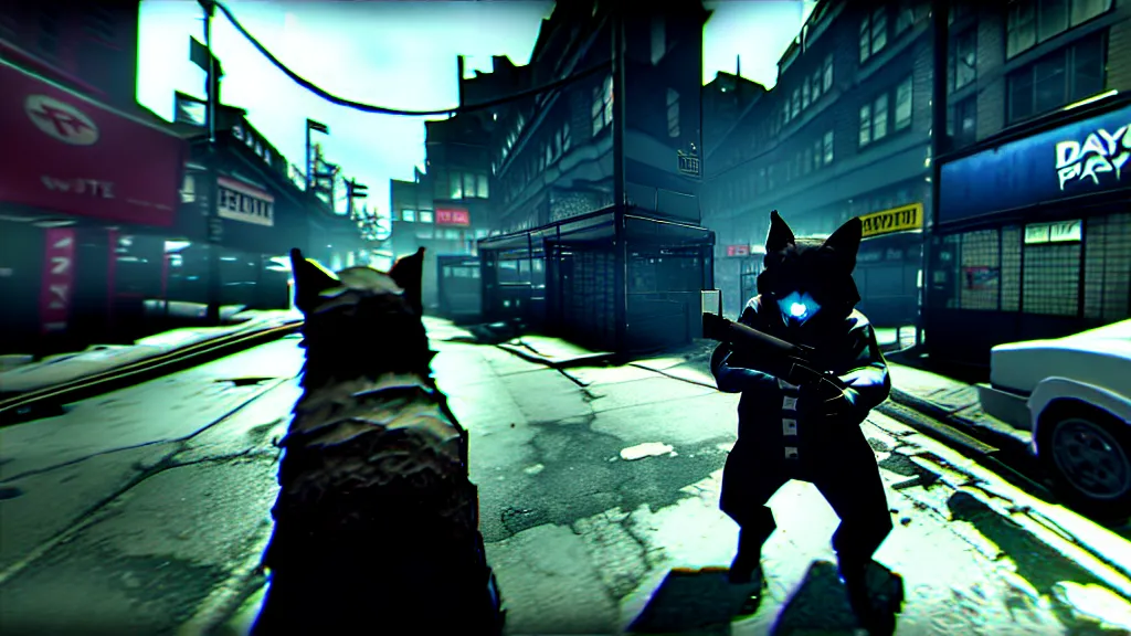 Prompt: screenshot from the pc game payday 2 demonstrating the fursuit unlock - hoxton? more like foxton.