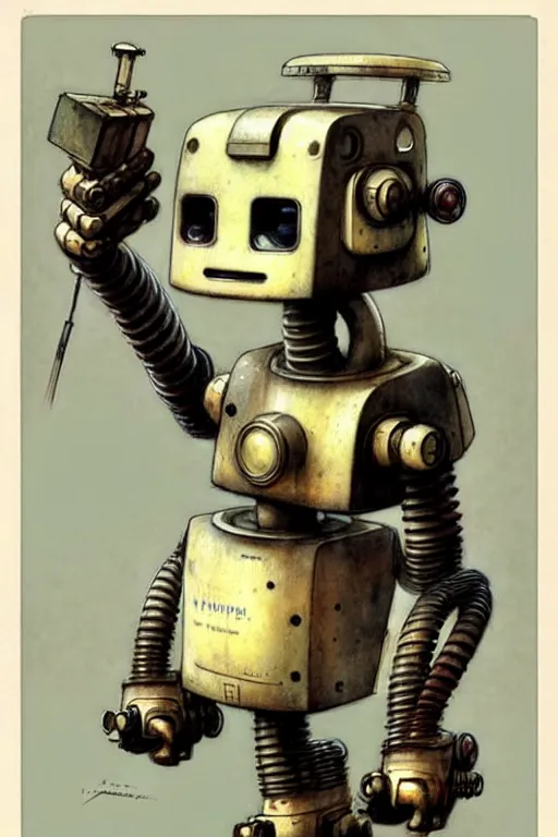 Prompt: (((((1950s robot . muted colors.))))) by Jean-Baptiste Monge !!!!!!!!!!!!!!!!!!!!!!!!!!!