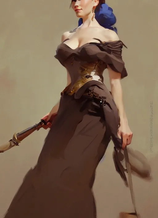Image similar to portrait of a beautiful finnish norwegian swedish scandinavian attractive glamour model wearing 1 7 th century french off - the - shoulder neckline bodice with low neckline, jodhpurs greg manchess painting by sargent and leyendecker, studio ghibli fantasy medium shot asymmetrical intricate elegant matte painting illustration hearthstone, by greg rutkowski by greg tocchini by james gilleard