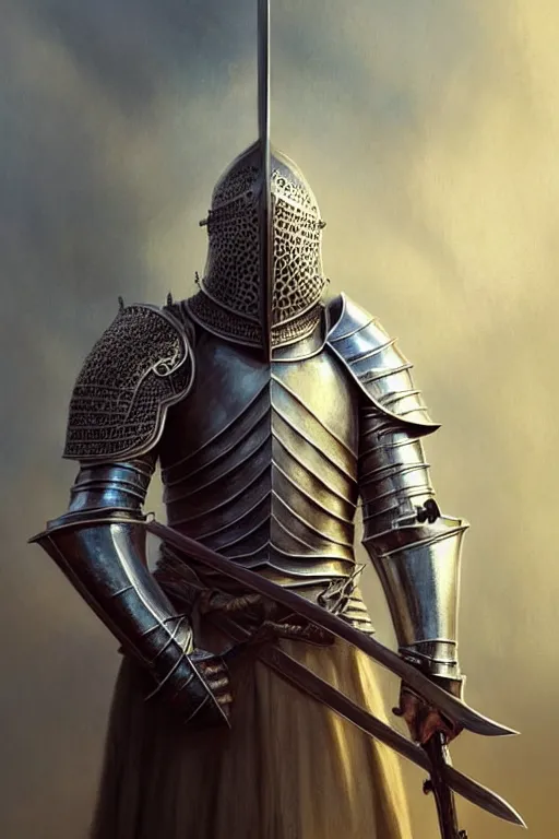 Image similar to Portrait of a highly detailed knight holding a large sword, full body, fine art, awesome fantasy book cover on Pinterest, award winning, dark fantasy landscape, fantasy magic, intricate, elegant, sharp focus, cinematic lighting, highly detailed, digital painting, concept art, art by WLOP and Artgerm and Greg Rutkowski, masterpiece, trending on artstation, 8K