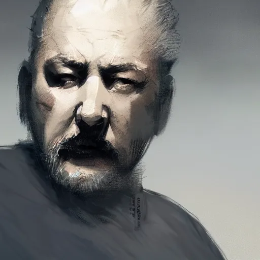 Prompt: portrait of an overweight 55 year old man with short gray hair and a thick, round gray beard, round cheeks, wearing a checkered shirt, dramatic lighting, illustration by Greg rutkowski, yoji shinkawa, 4k, digital art, concept art, trending on artstation