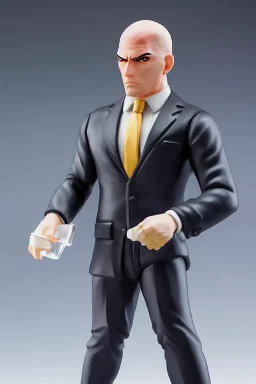Prompt: still figurine of hitman wearing an elegant summer blouse, official store photo, commercial photo, studio lighting, featured on amiami, 8 k, 8 5 mm, f. 1 4, beautiful composition
