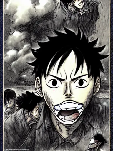 Image similar to [ luffy mustache ] ( by kim jung gi ) ( by kentaro miura )